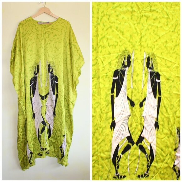 Jessica Taylor Women Maasai Tribal Pattern Kimono Sleeve Kaftan Dress One Size - Picture 1 of 9